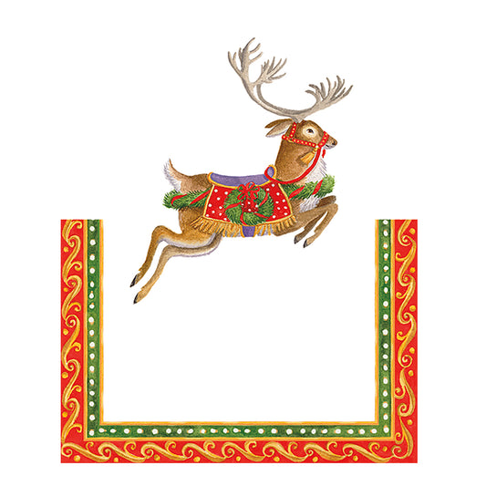 Merry Go Round Christmas Reindeer by Ingrid Slyder Caspari Set of 8 Die-Cut Place Cards Size 9cm x 9cm