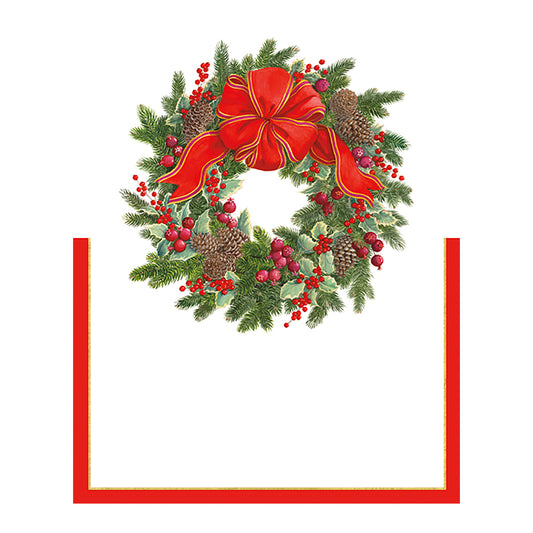 Evergreen Wreath Christmas by Karen Kluglein Caspari Set of 8 Die-Cut Place Cards Size 9cm x 9cm