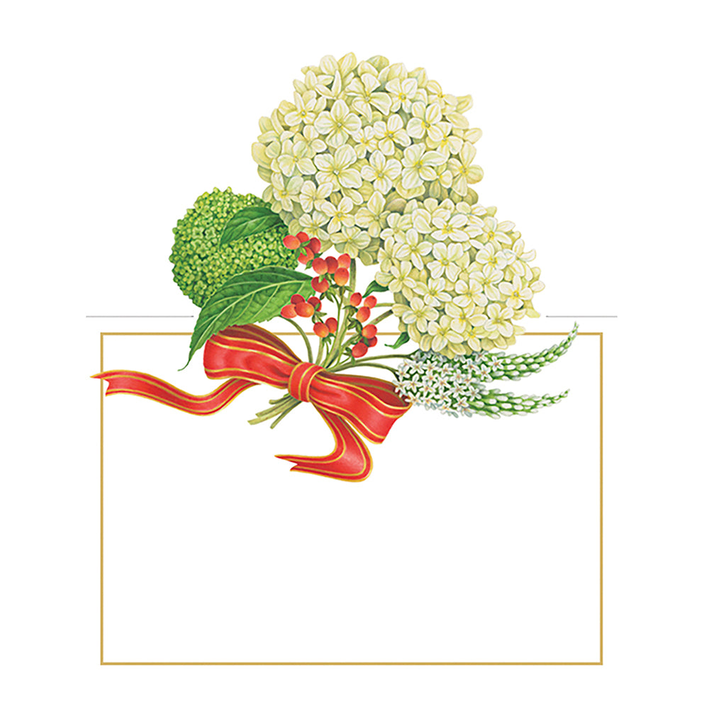 Snowball Hydrangea White Flowers by Karen Kluglein Caspari Set of 8 Die-Cut Place Cards Size 9cm x 9cm