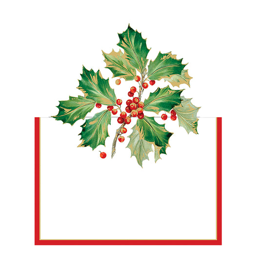 Gilded Holly Christmas by Pamela Gladding Caspari Set of 8 Die-Cut Place Cards Size 9cm x 9cm