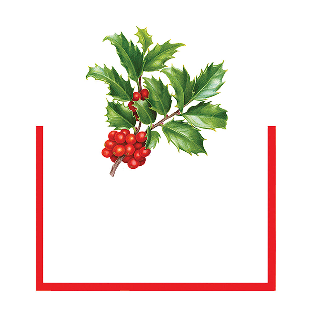 Christmas Trimmings Holly by Karen Kluglein Caspari Set of 8 Die-Cut Place Cards Size 9cm x 9cm