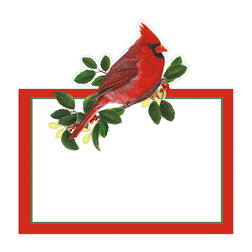 Winter Songbirds Red Williamsburg Caspari Set of 8 Die-Cut Place Cards Size 9cm x 9cm