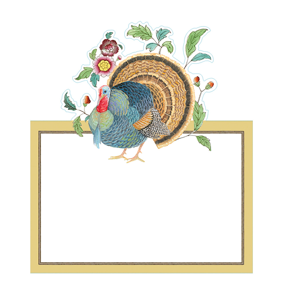 Thanksgiving Setting Turkey Caspari Set of 8 Die-Cut Place Cards Size 9cm x 9cm