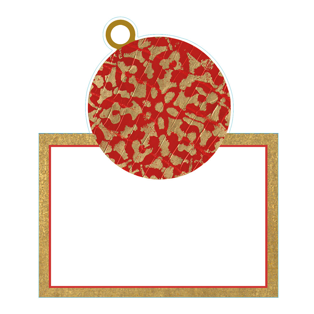 Christmas Baubles Red Gold by Isabelle de Borchgrave Caspari Set of 8 Die-Cut Place Cards Size 9cm x 9cm