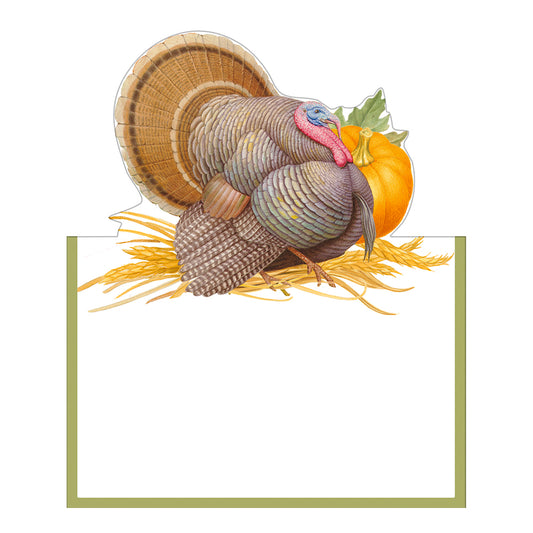 Thanksgiving Harvest Turkey by Karen Kluglein Caspari Set of 8 Die-Cut Place Cards Size 9cm x 9cm