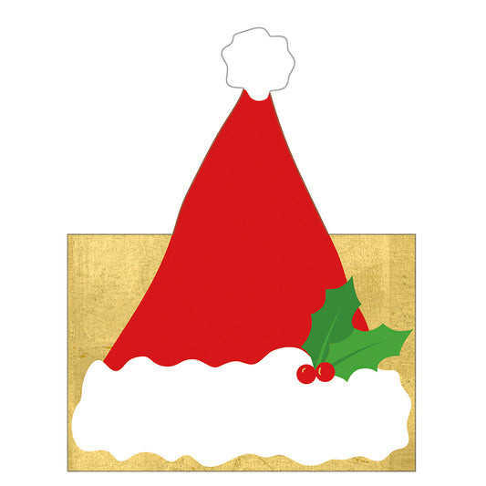 Be Merry Santa Hat Christmas Caspari Set of 8 Die-Cut Place Cards Size 9cm x 9cm
