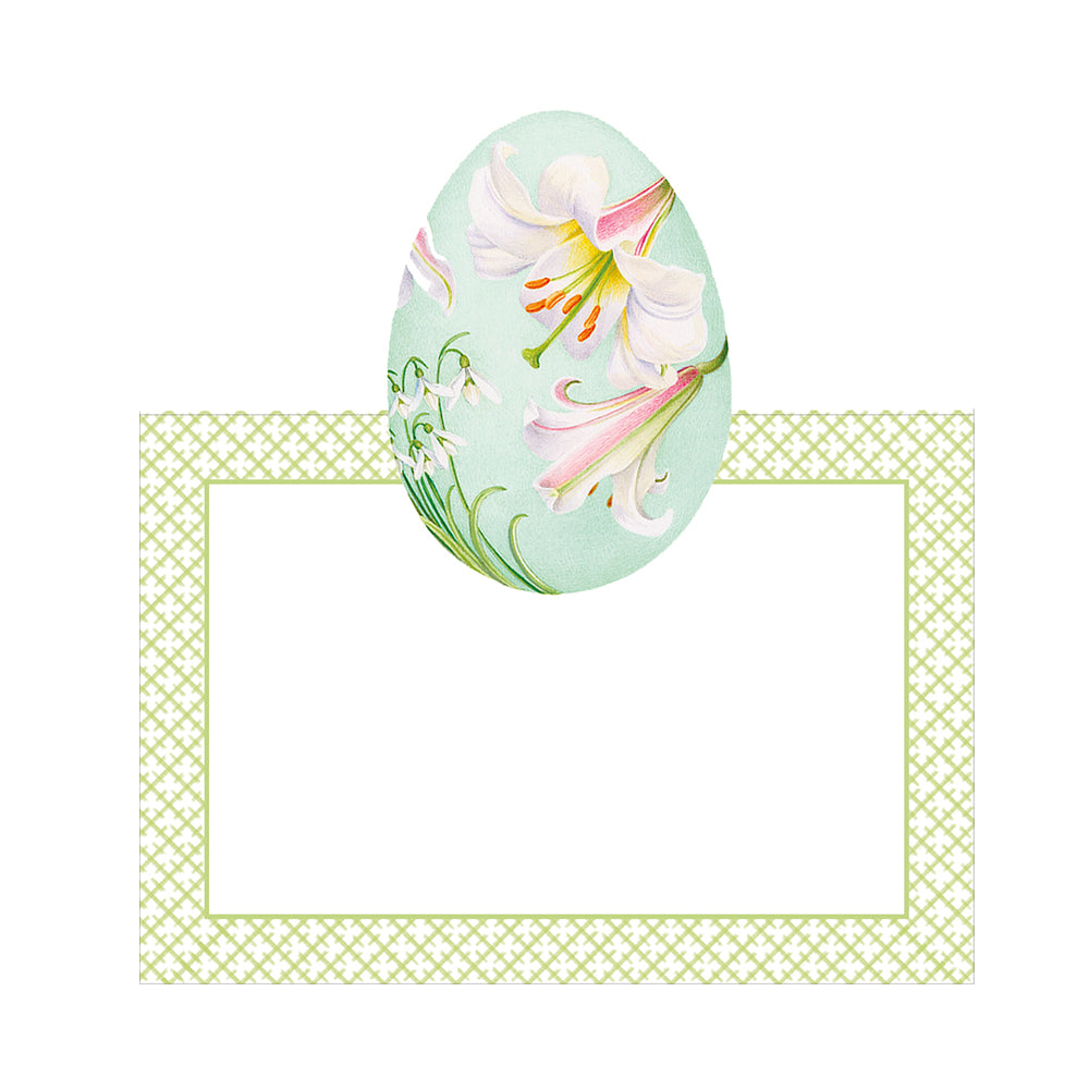 Floral Decorated Eggs Easter Caspari Set of 8 Die-Cut Place Cards Size 9cm x 9cm