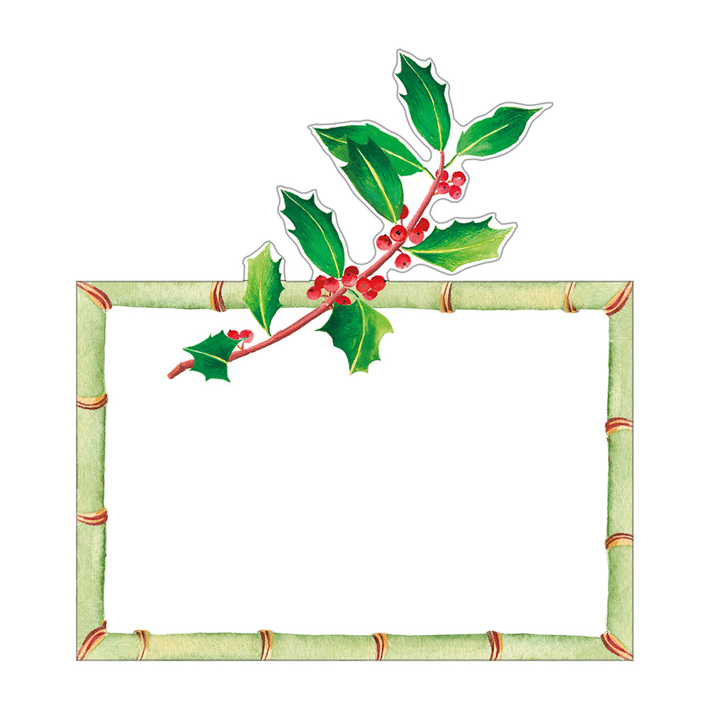 Holly on Trellis Christmas by Brigitte Murat Caspari Set of 8 Die-Cut Place Cards Size 9cm x 9cm