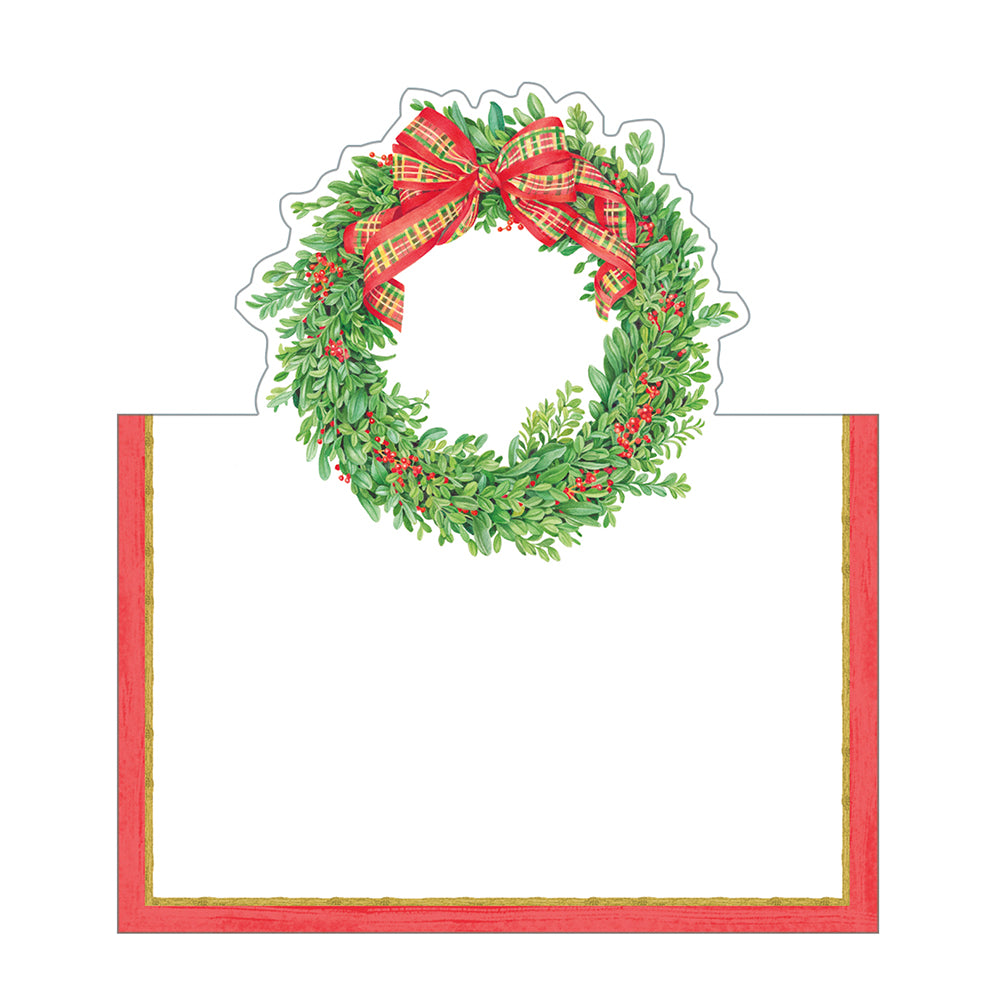 Boxwood and Berries Wreath by Karen Kluglein Caspari Set of 8 Die-Cut Place Cards Size 9cm x 9cm