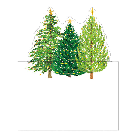 Christmas Trees with Lights by Masaki Ryo Caspari Set of 8 Die-Cut Place Cards Size 9cm x 9cm