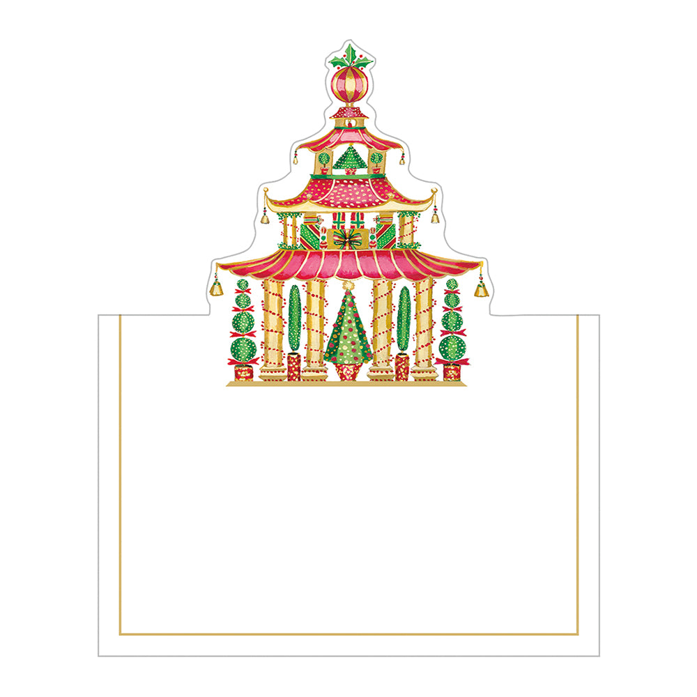 Christmas Pagodas by Katharine Barnwell Caspari Set of 8 Die-Cut Place Cards Size 9cm x 9cm