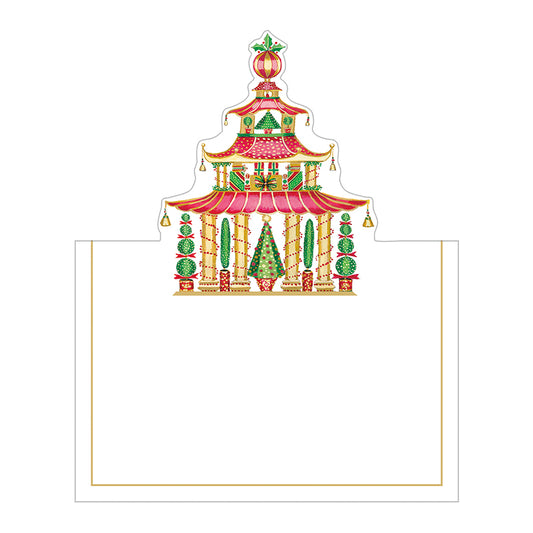 Christmas Pagodas by Katharine Barnwell Caspari Set of 8 Die-Cut Place Cards Size 9cm x 9cm
