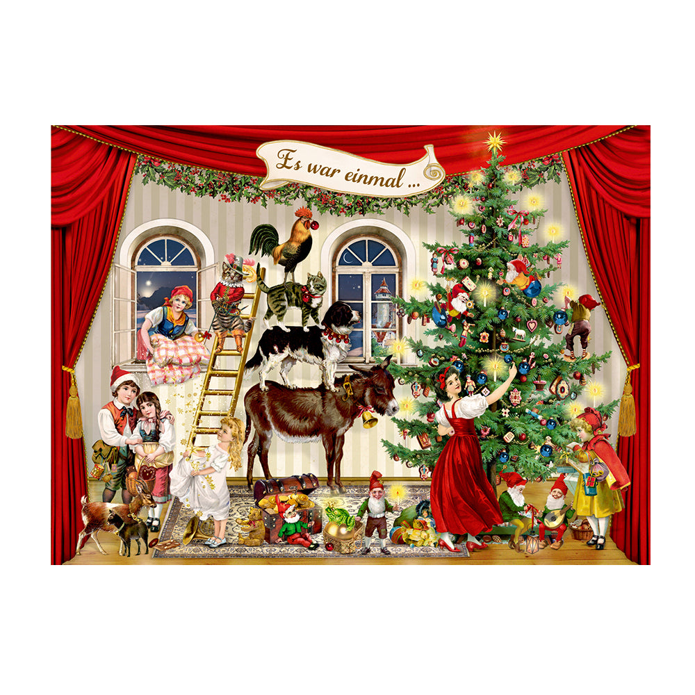 Animal Tower Victorian Advent Calendar Cards 16.5 x 11. 5 Designed by Barbara Behr Irridescent Glitter and Envelope