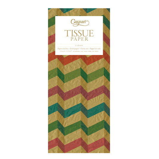 Caspari Pleats Gold Red Green patterned Tissue Paper 4 Sheets of 20 x 30" Tissue Wrapping Paper