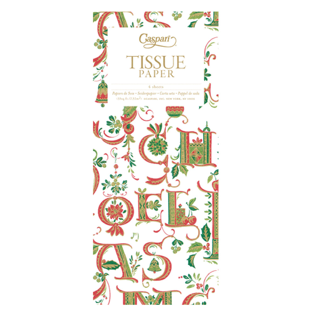 Illuminated Christmas red green text Tissue Paper 4 Sheets of 20 x 30" Tissue Wrapping Paper