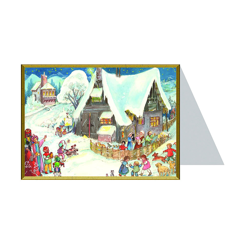 Village Nativity Richard Selmer Single German Christmas Card with envelope 12 x 17 cm