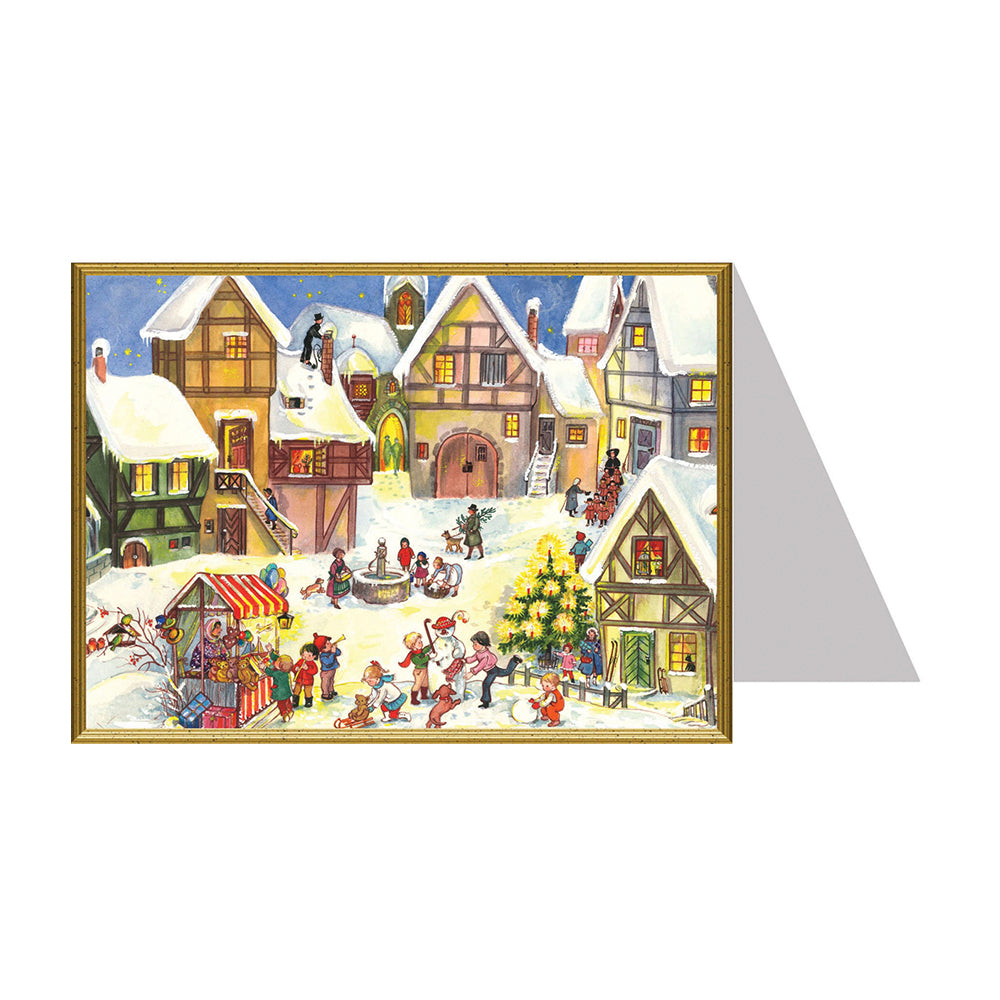 Village Christmas Market Richard Selmer Single German Christmas Card with envelope 12 x 17 cm