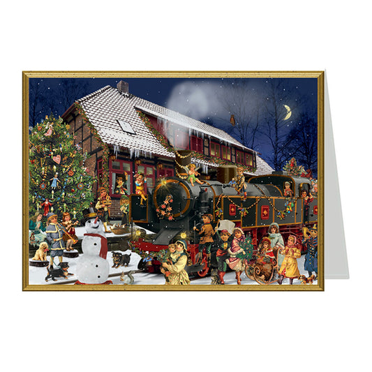 Victorian Christmas Train Richard Selmer Single German Christmas Card with envelope 12 x 17 cm