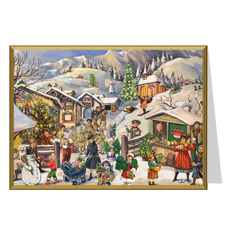 Victorian Village Snowscene Richard Selmer Single German Christmas Card with envelope 12 x 17 cm