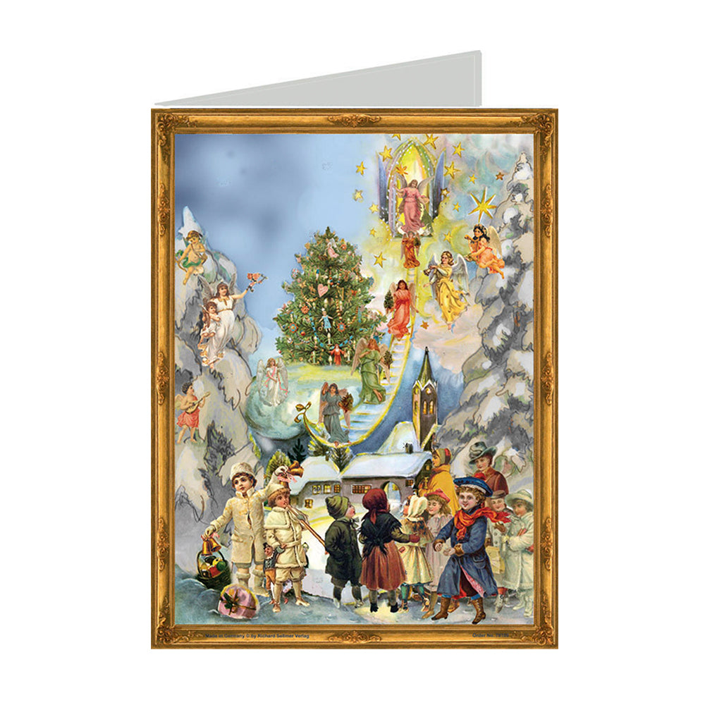 Snowscene and Angels Richard Selmer Single German Christmas Card with envelope 12 x 17 cm