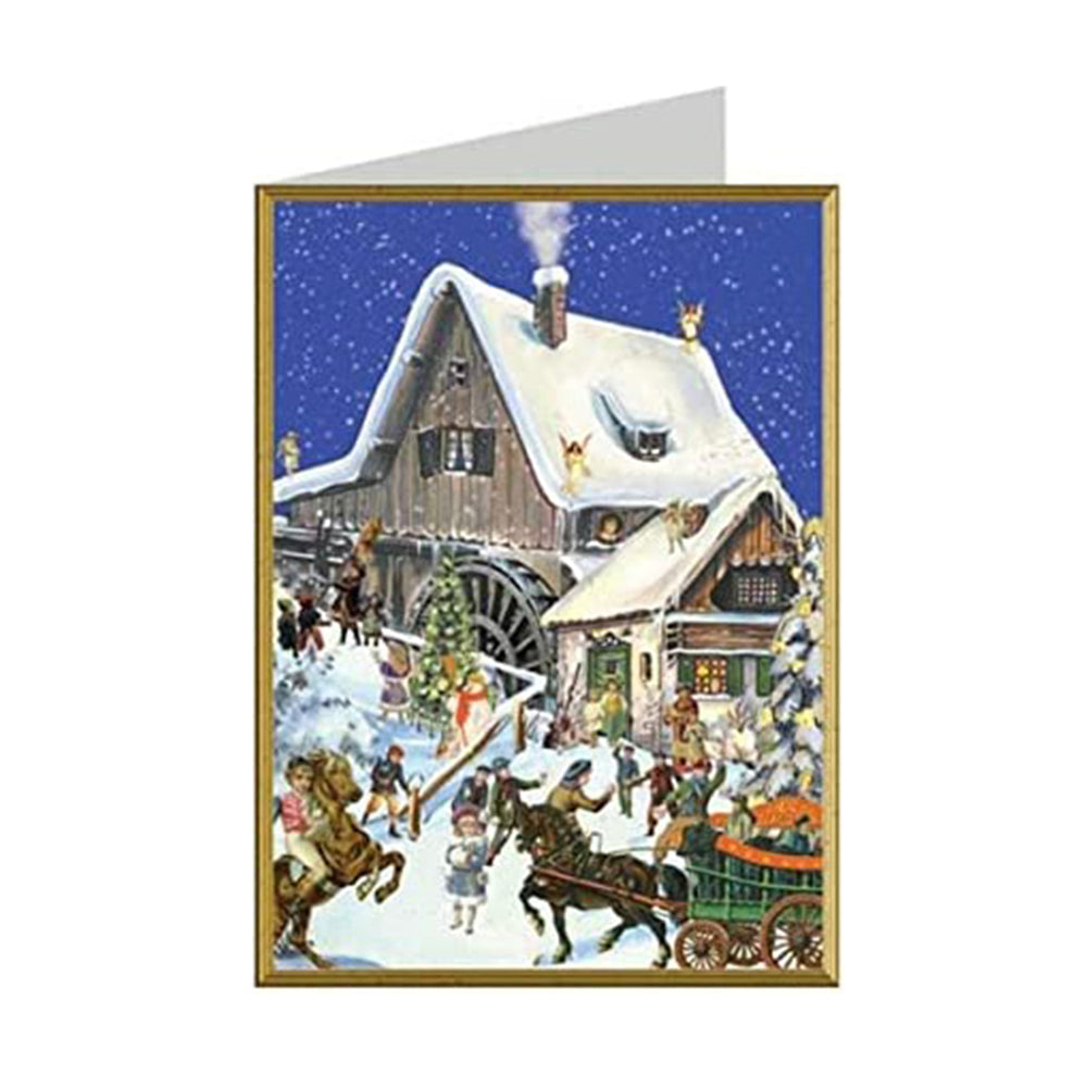 Christmas Village Watermill Richard Selmer Single German Christmas Card with envelope 12 x 17 cm