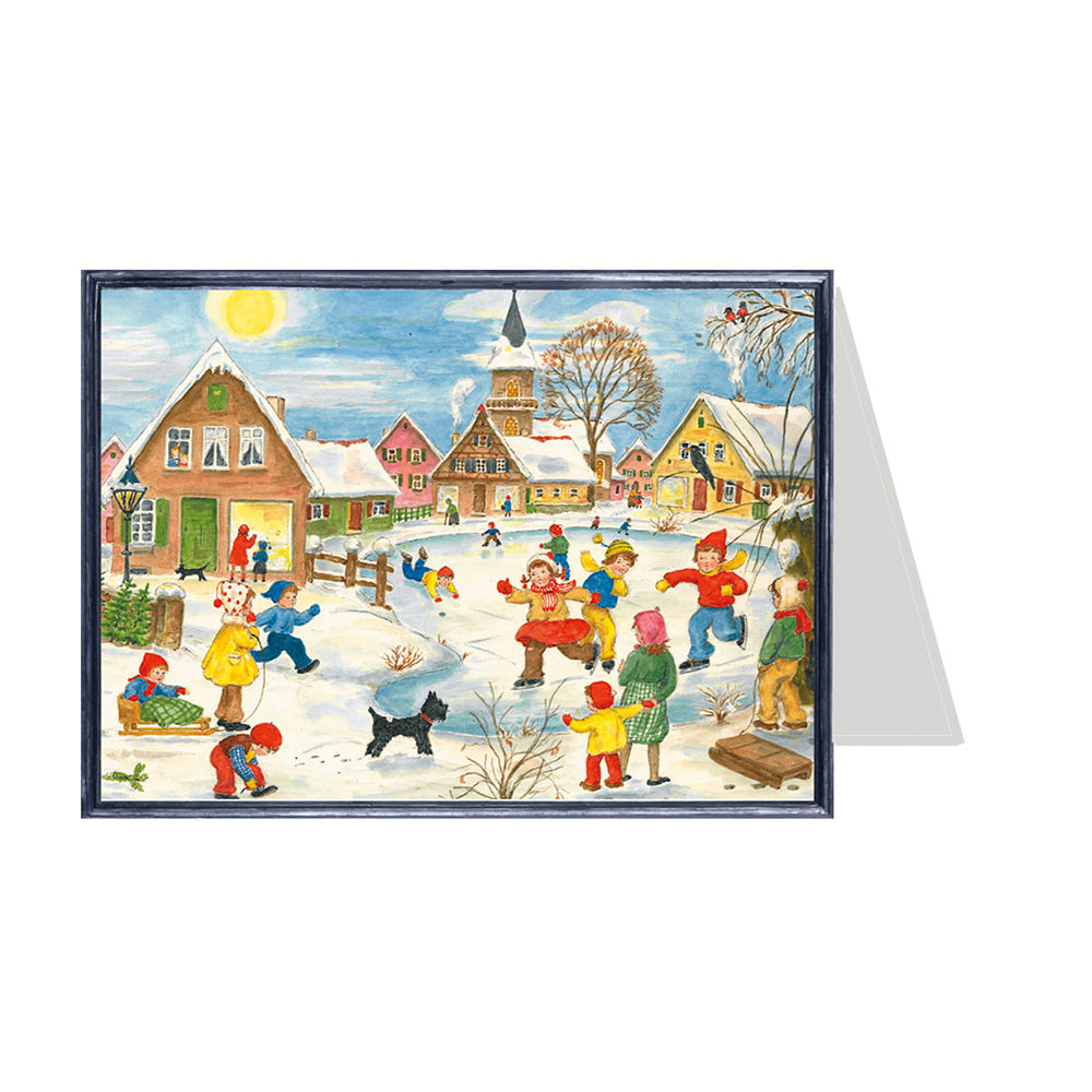 Children Playing in Snow Richard Selmer Single German Christmas Card with envelope 12 x 17 cm