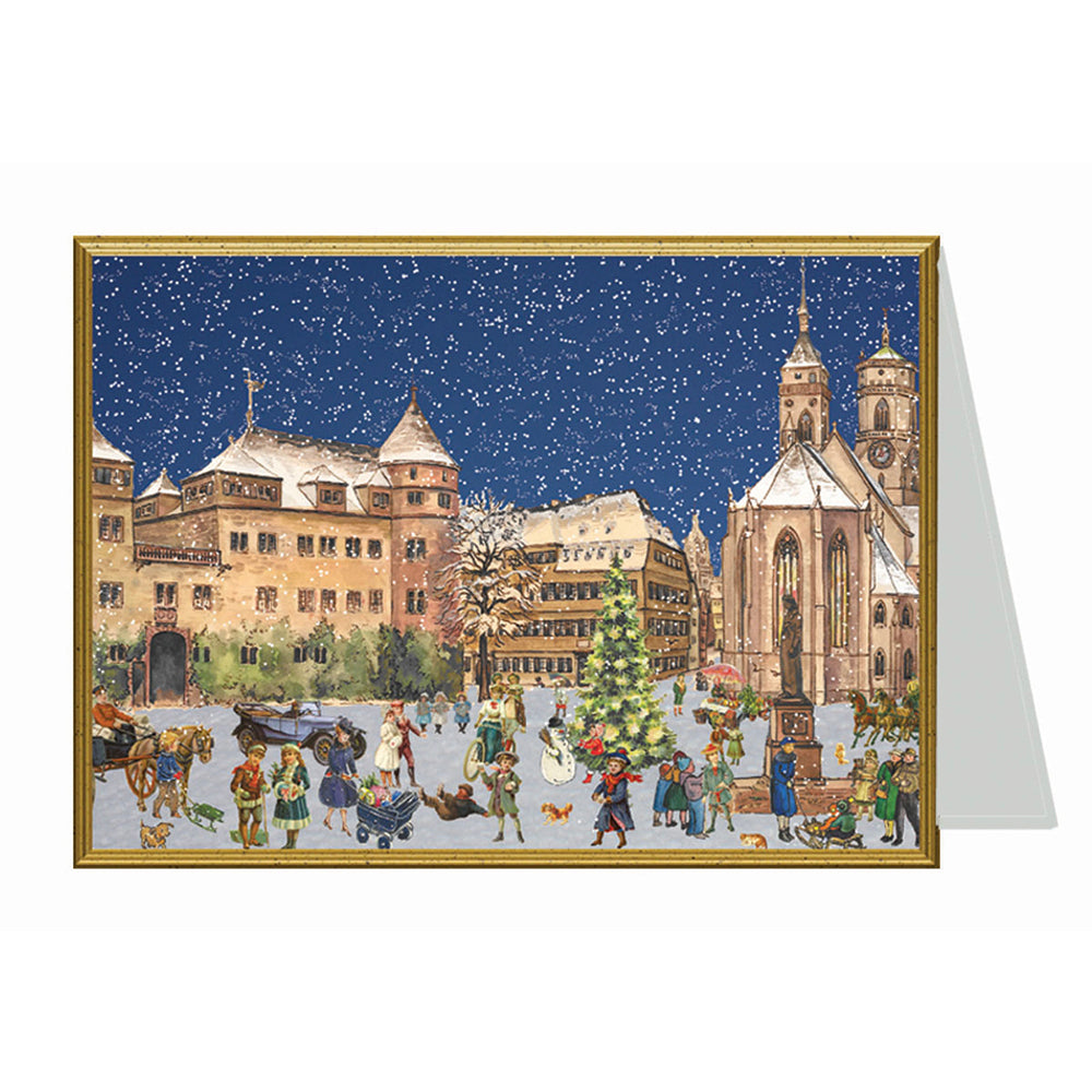 Victorian Snowscene with Children Richard Selmer Single German Christmas Card with envelope 12 x 17 cm