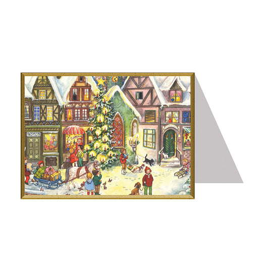 Christmas Town with Animals Richard Selmer Single German Christmas Card with envelope 12 x 17 cm