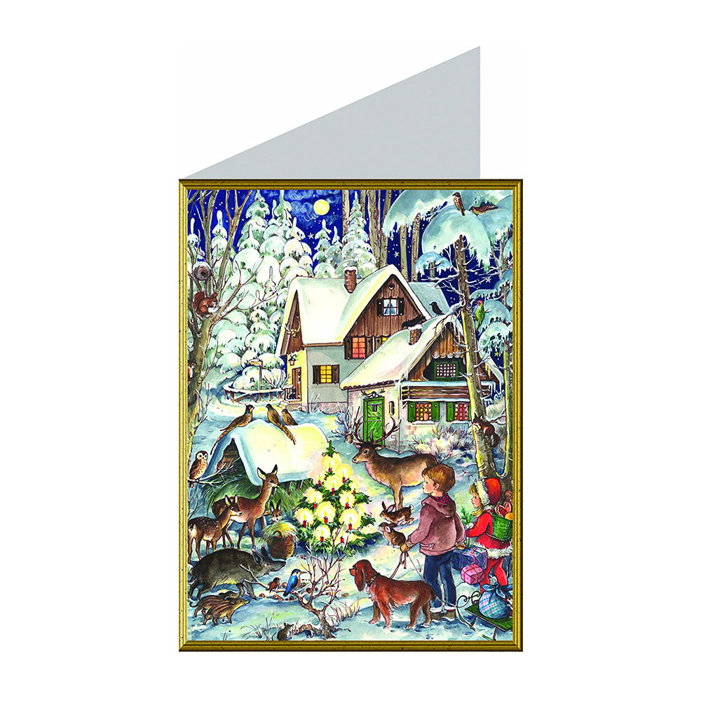 Snowscene and Animals Richard Selmer Single German Christmas Card with envelope 12 x 17 cm