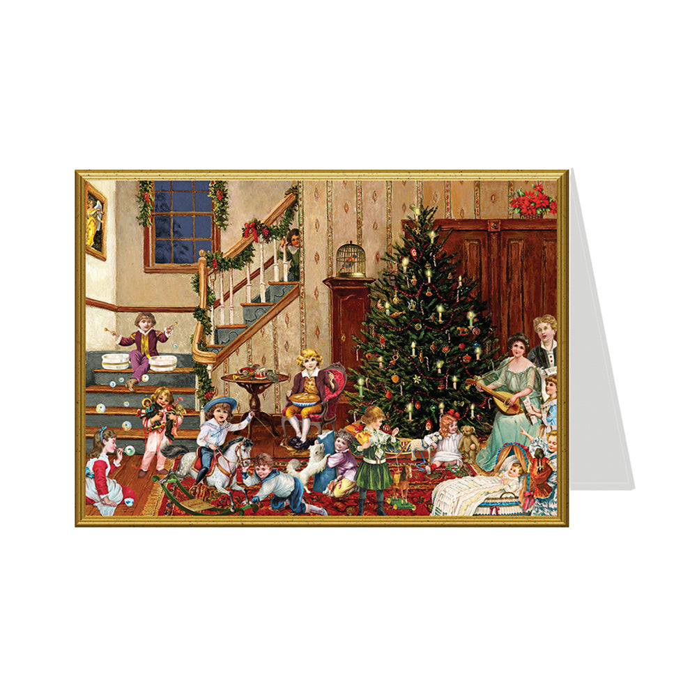Victorian Festive House and Children Richard Selmer Single German Christmas Card with envelope 12 x 17 cm