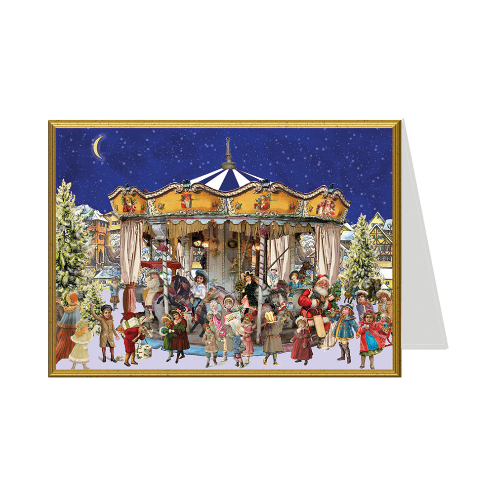 Victorian Festive Carousel Richard Selmer Single German Christmas Card with envelope 12 x 17 cm
