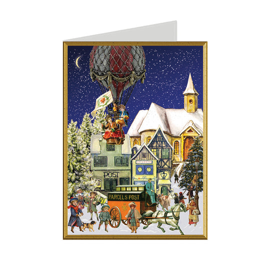 Victorian Air Balloon Christmas Post Richard Selmer Single German Christmas Card with envelope 12 x 17 cm