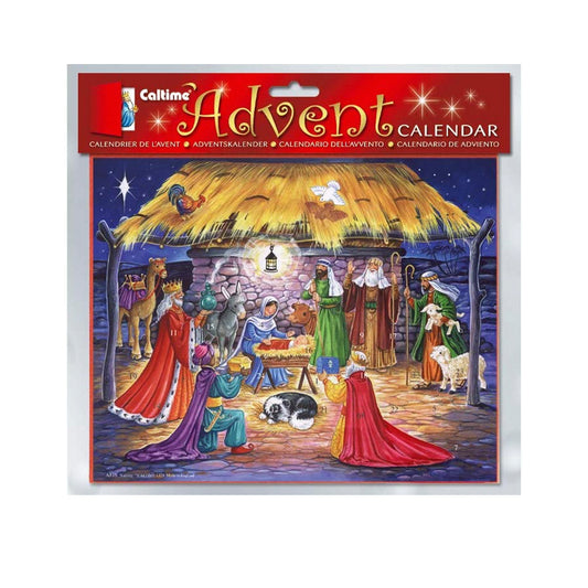 Animals at the Manger & Nativity Caltime Advent Calendar with red envelope 19.5 x 24.5 cm