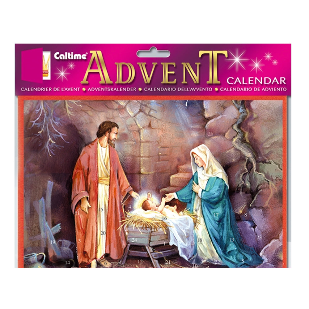 Nativity Manger Mary and Joseph Caltime Advent Calendar with red envelope 19.5 x 24.5 cm