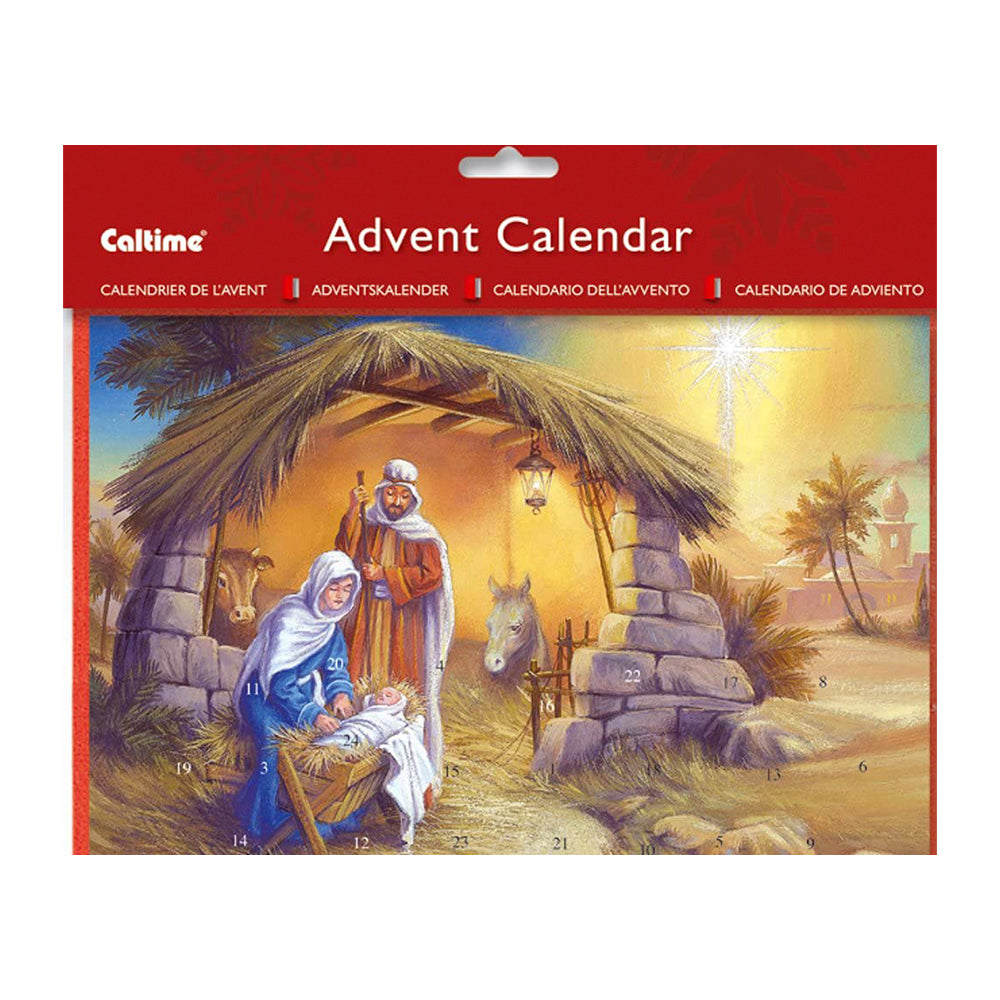 Stable Nativity Caltime Advent Calendar with red envelope 19.5 x 24.5 cm