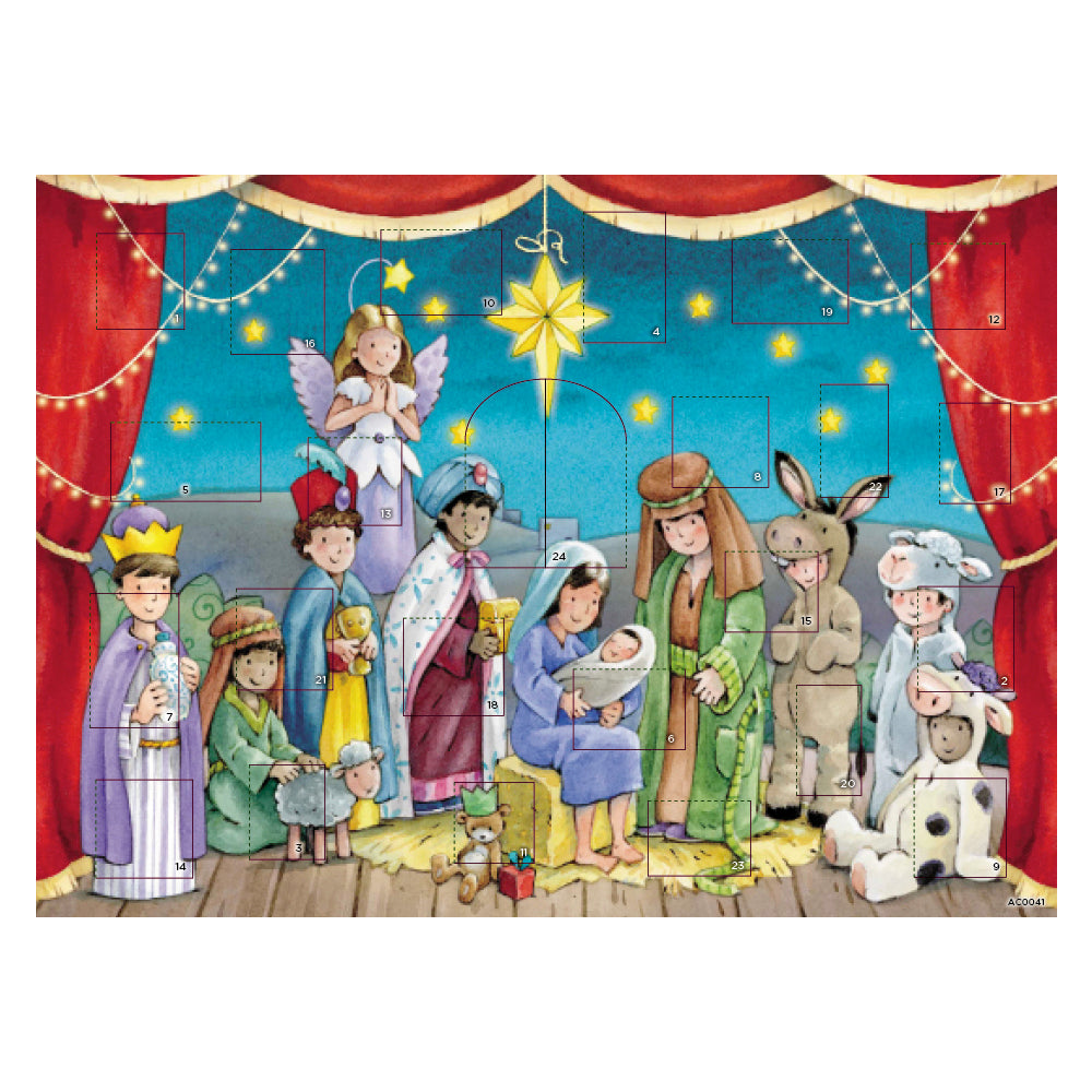 The School Nativity Religious Medici Advent Calendar with gold foil 240 x 330 mm