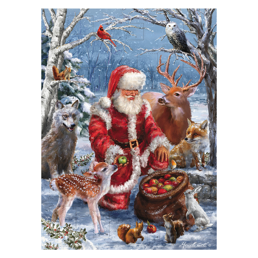 Santa and Deer Santa & Friends Medici Advent Calendar with gold foil 240 x 330 mm