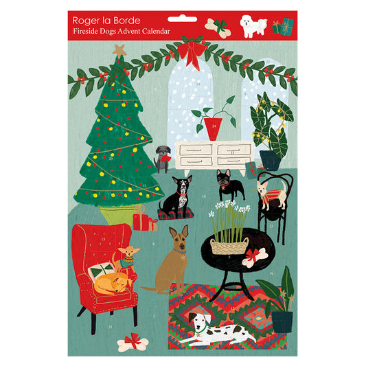 Fireside Dogs Roger La Borde Flat Advent Calendar 380 x 270 mm Gold Foil