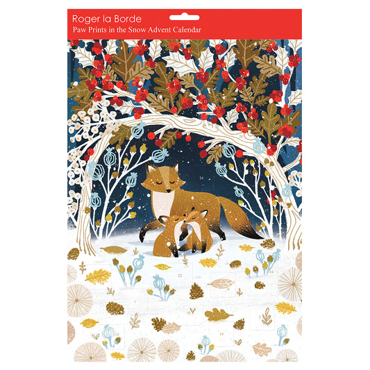 Paw Prints in the Snow Roger La Borde Flat Advent Calendar 380 x 270 mm Gold Foil