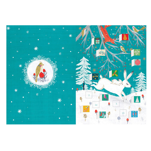 Frosty Forest Hare Advent Calendar Card with envelope 170 x 120mm Roger la Borde