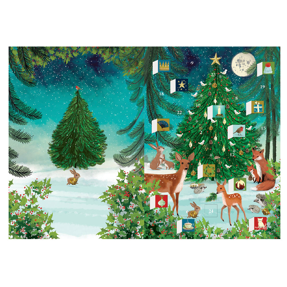 Festive Forest Tree Wildlife Tree Advent Calendar Card with envelope 170 x 120mm Roger la Borde