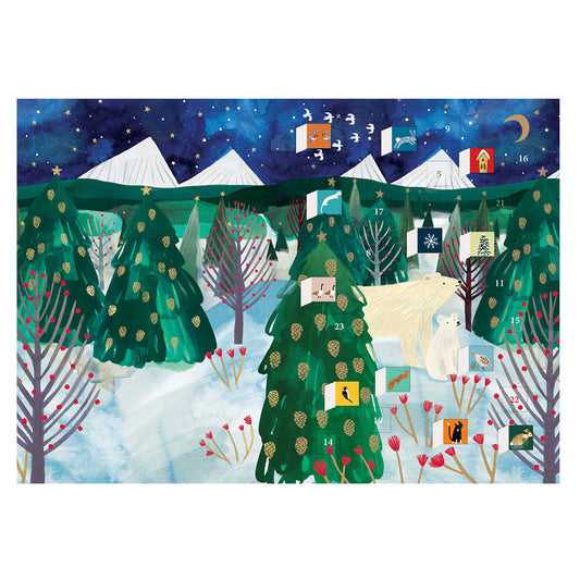 Polar Bear Christmas Advent Calendar Card with envelope 170 x 120mm Roger la Borde