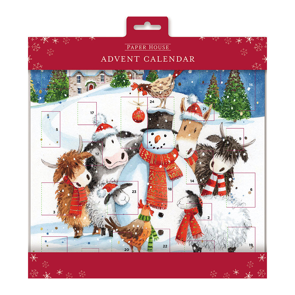 Farm Friends Animals and Snowman Medici Advent Calendar 280mm x 280mm