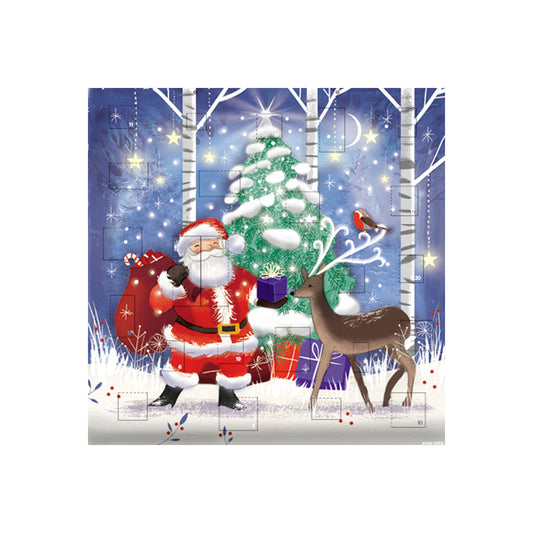Santa and Deer with Tree Square Advent Card 153 x 153 mm