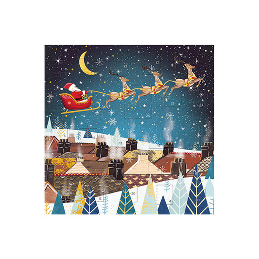Santa Sleigh Flying Over at Night Square Advent Card 153 x 153 mm