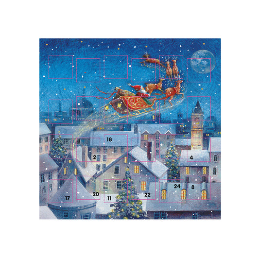 Christmas Eve Santa Sleigh Over Village Ling Advent Calendar Card 159 x 159 mm