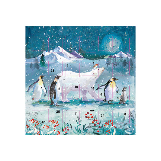 Arctic Christmas Polar Bear and Penguin Ling Advent Calendar Card 159 x 159 mm