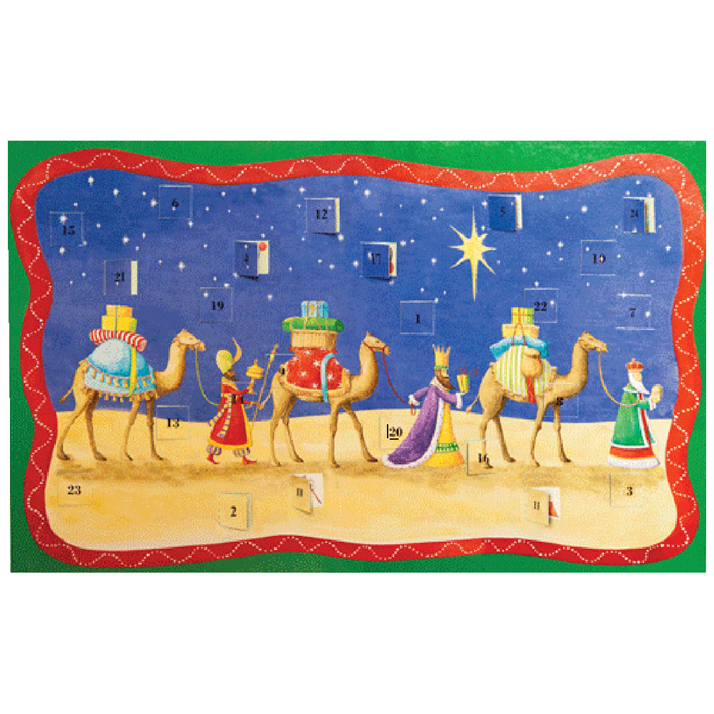 Three Wisemen Religious 41.9 x 25 cm Flat Caspari Advent Calendar with Red Ribbon