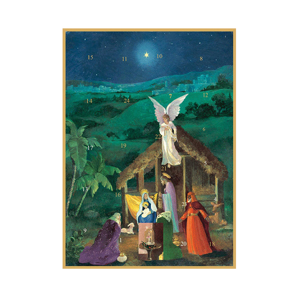 Nativity with Angel Caspari Advent Card with 24 Doors 18 x 13cm