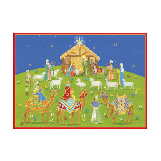 Under A Christmas Sky Caspari Advent Card with 24 Doors 18 x 13cm